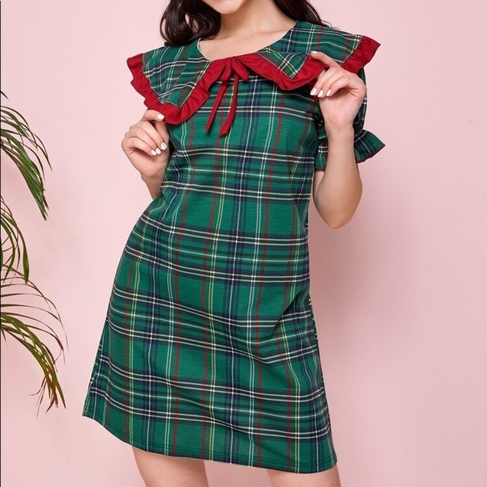 New Green Plaid Collar Nightgown​